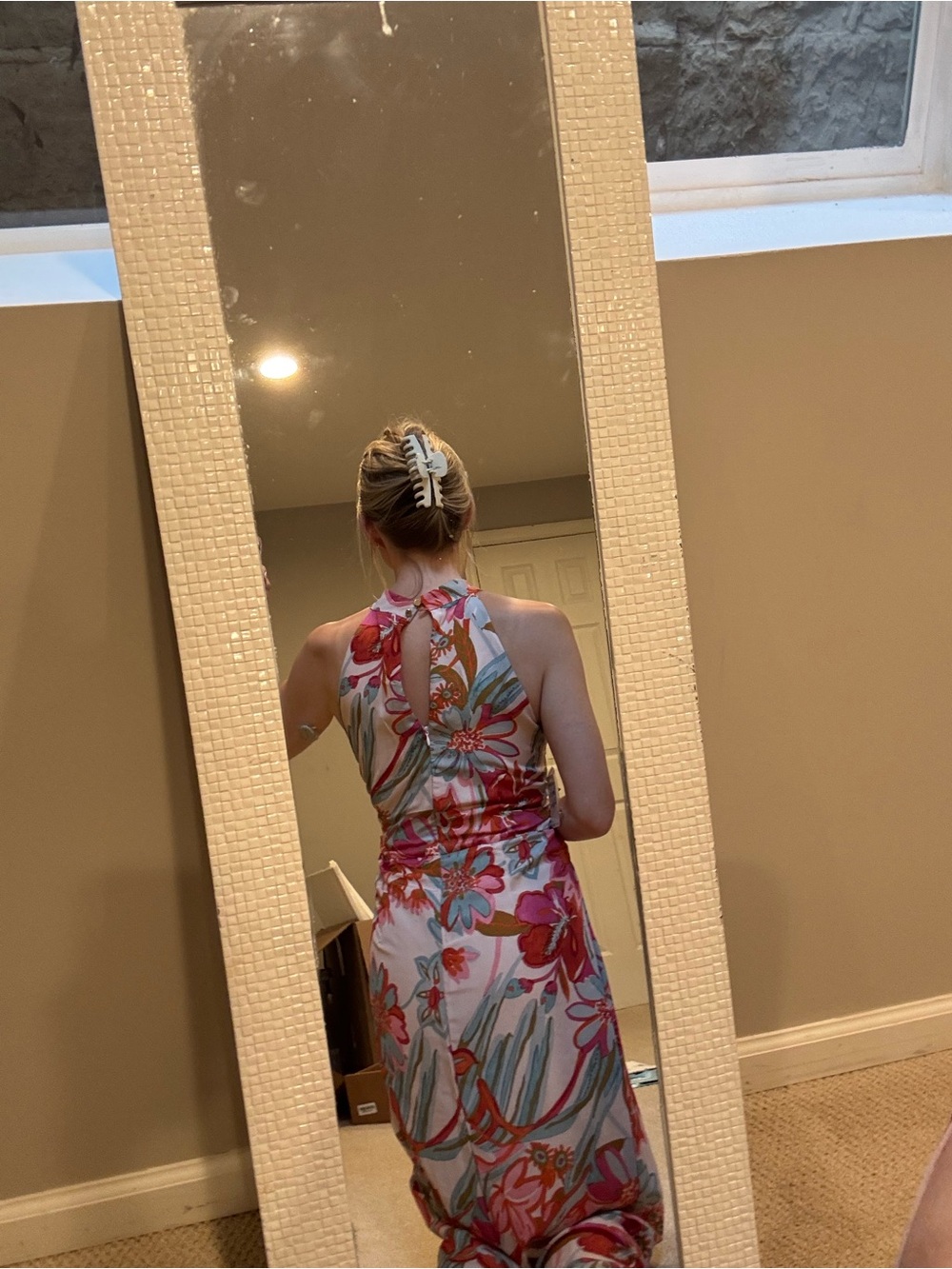 NWT Nordstrom Floral Halter Midi Dress in Pink, Coral and Green - Picture 3 of 7